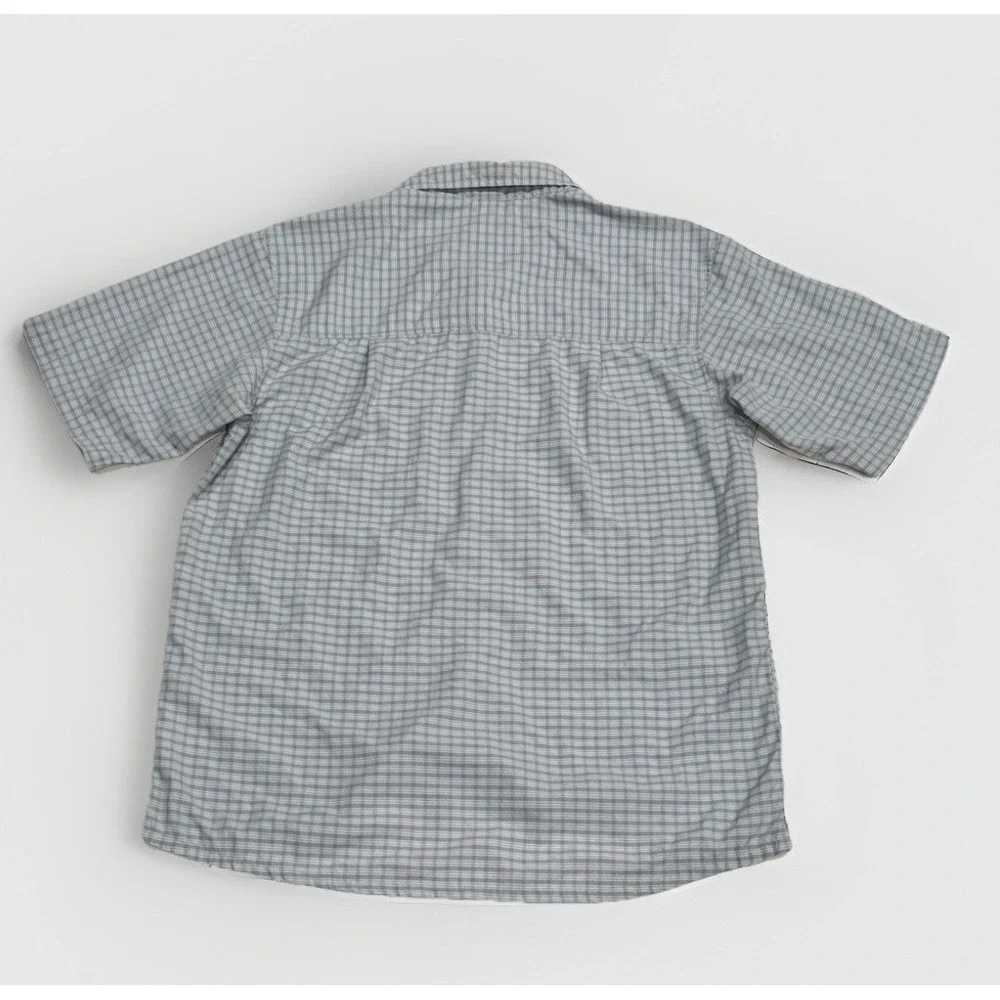 Simms Performance Fishing Button‎ Up Short Sleeve Blue Plaid Men's M Outdoor